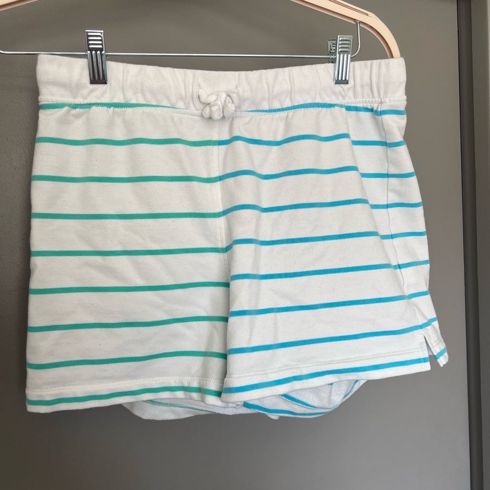 JCrew Striped White and Teal Shorts and Sweater Set